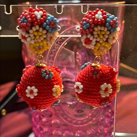 Jewelry - Colorful Beaded Pom Pom Drop Earrings